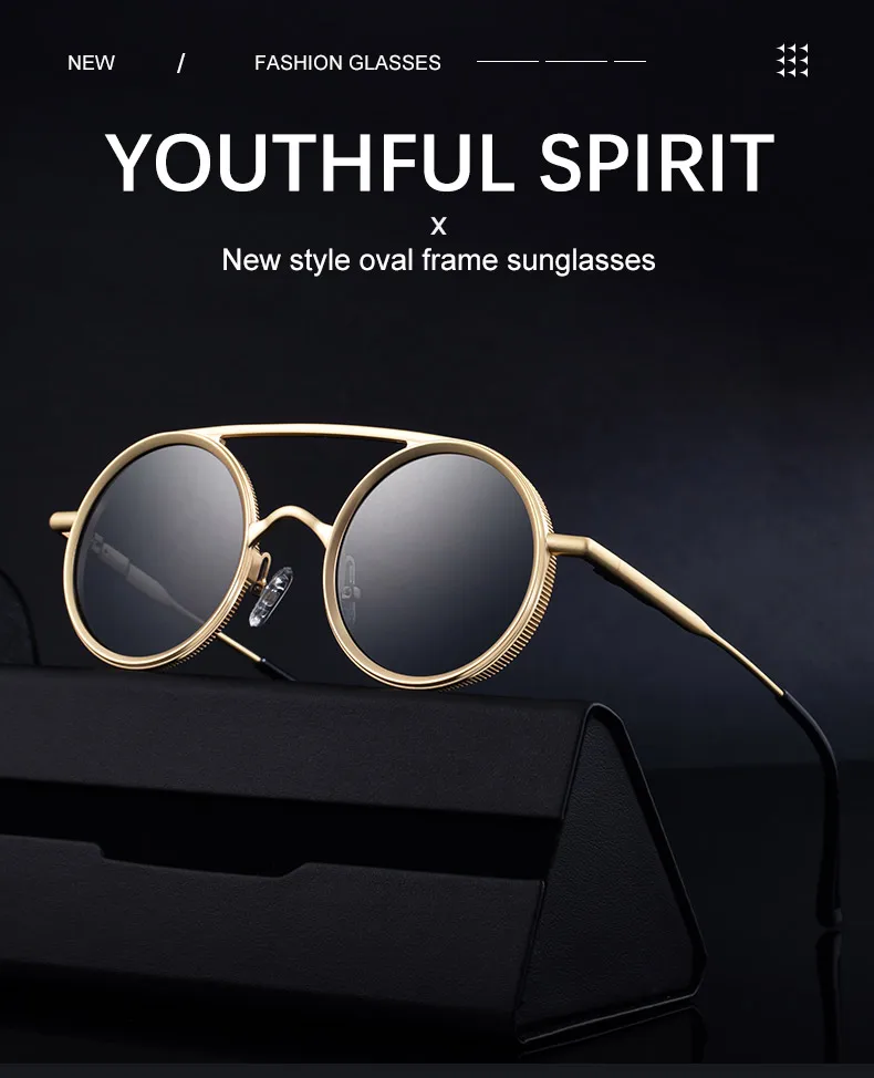 Kleine Runde Steampunk-Sonnenbrille für Herren 2026 Luxusmarke Klassische Doppelbalken-Sonnenbrille für Männer Punk-Fahrbrille Schattierungen – Detail 3