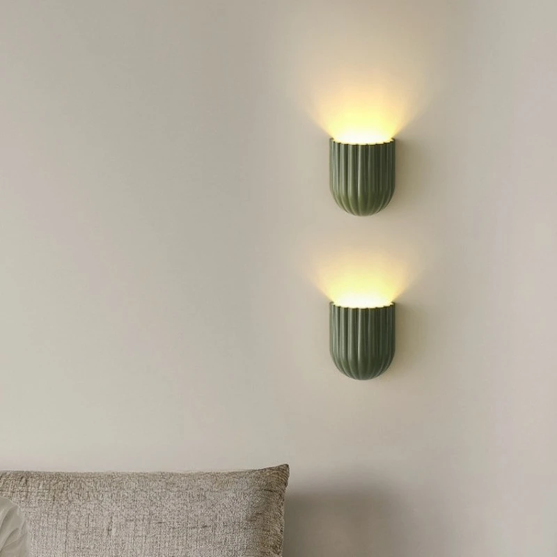 Cream White Ribbed Resin Wall Lamps Minimalist Dome Shaped Lights Living Room Bedroom Hallway Bathroom Lighting Fixture Sconces
