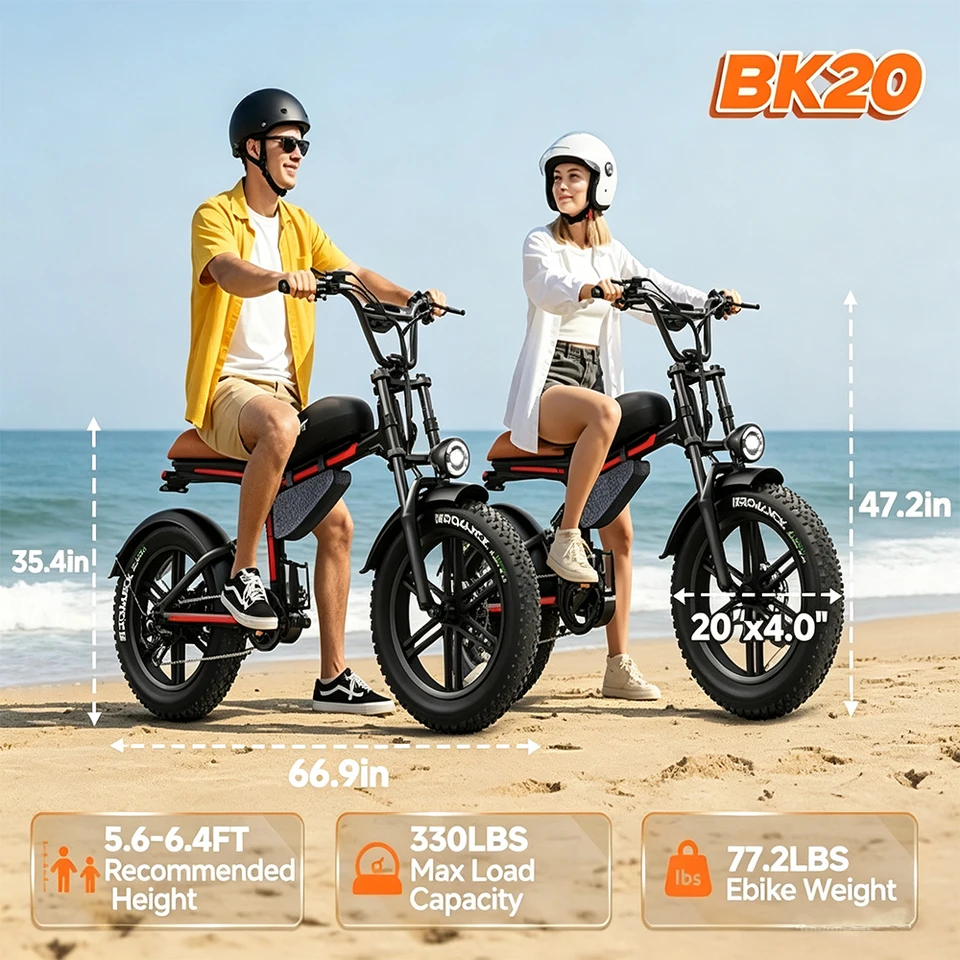 QNUT BK20 Electric Bike 1500W Peak Motor 48V 18Ah Removable Lithium Battery 20x4.0 Inch Fat Tire Retro Ebike Max 27MPH Dual Disc Brakes 7 Speed Off Road Commuting Mountain E Bike US Warehouse 1 Year Warranty image 1