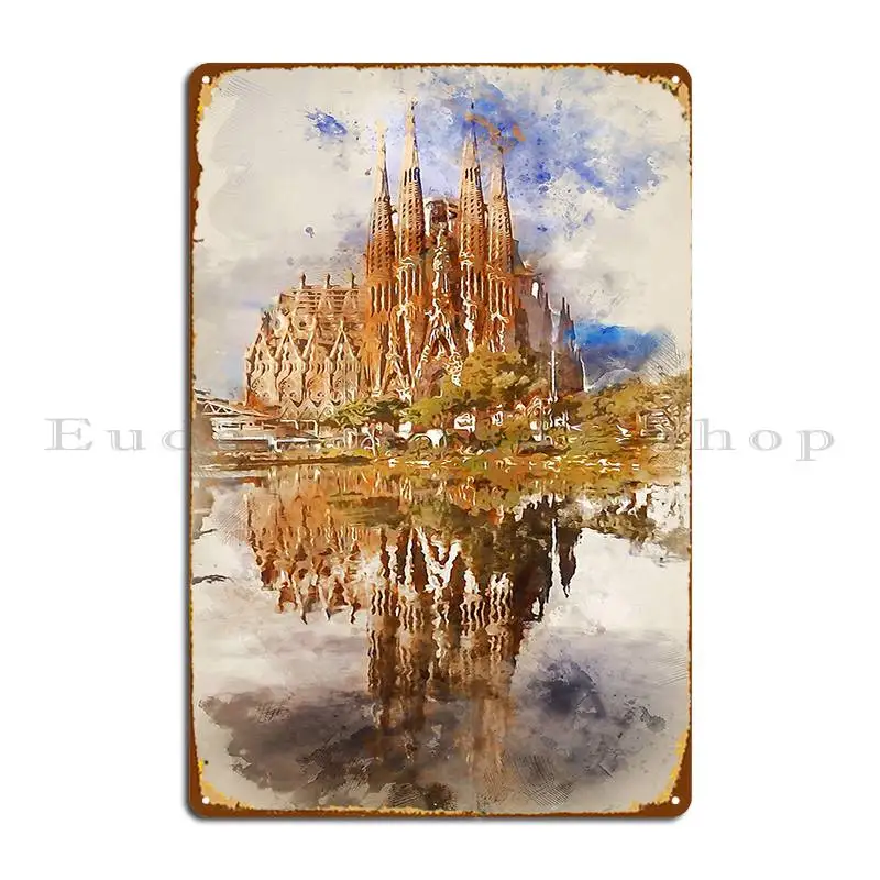 Barcelona Sagrada Familia Metal Plaque Poster Living Room Party Wall Plaque Designing Wall Mural Tin Sign Poster