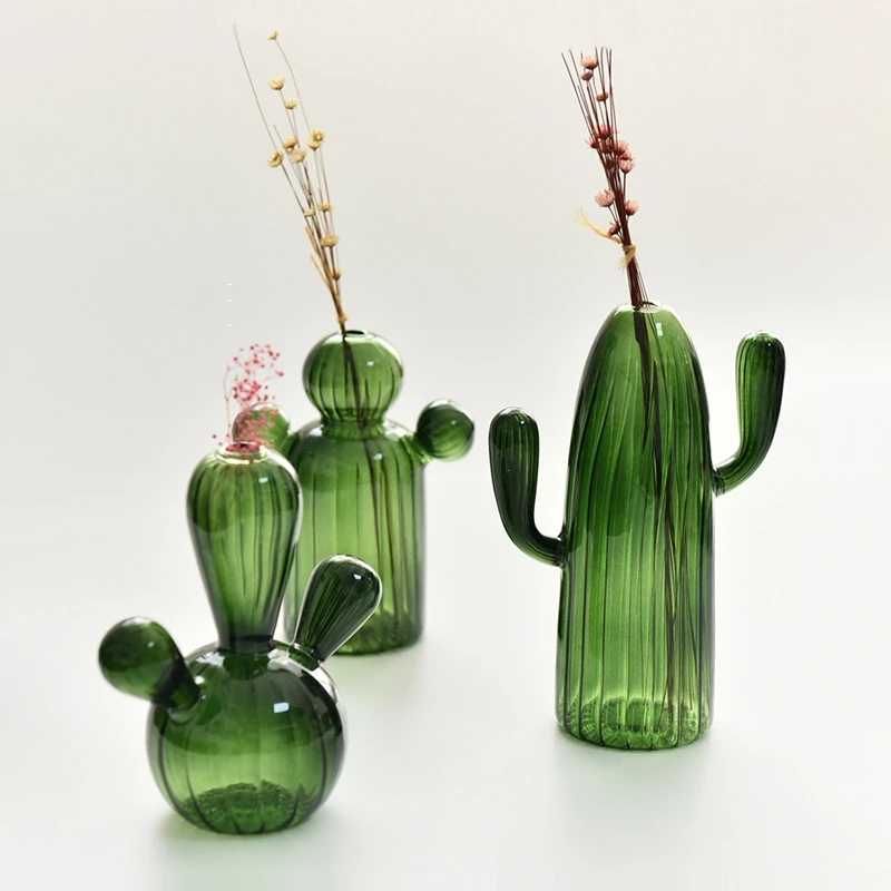 Cactus Shaped Glass Vase for Plant Creative Vase Decoration Home Desktop Decor Transparent Hydroponics Plant Vase Birthday Gift