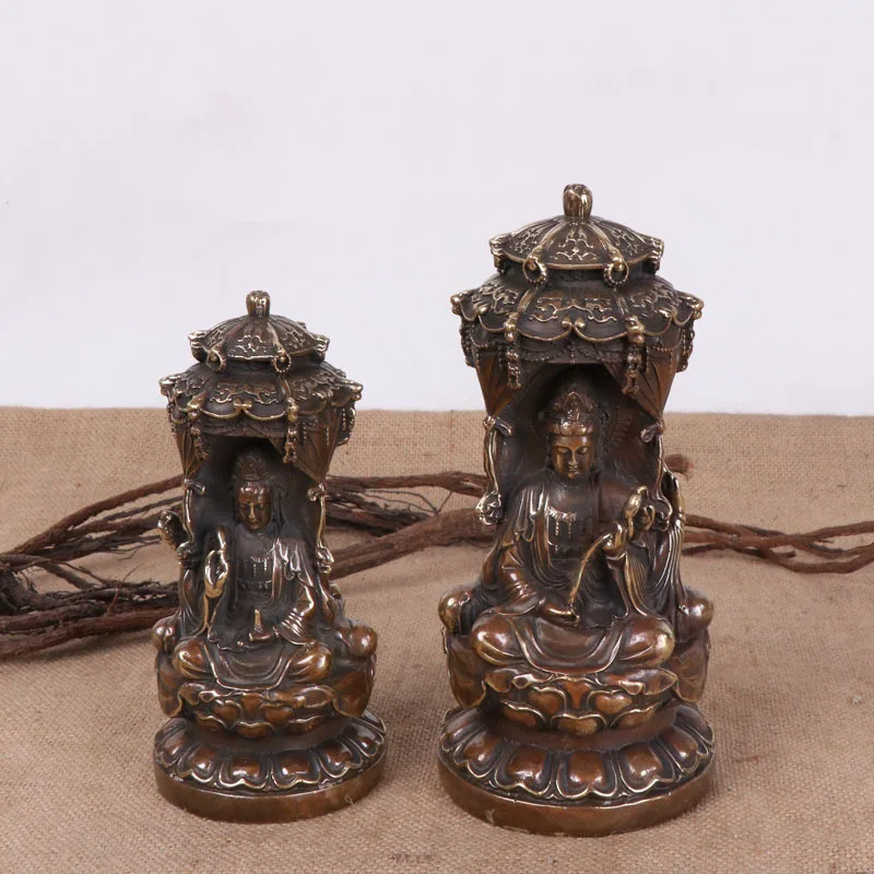 Bronze -Faced Buddha, Western Three Saints, Finish, Antique Ornament for Collection