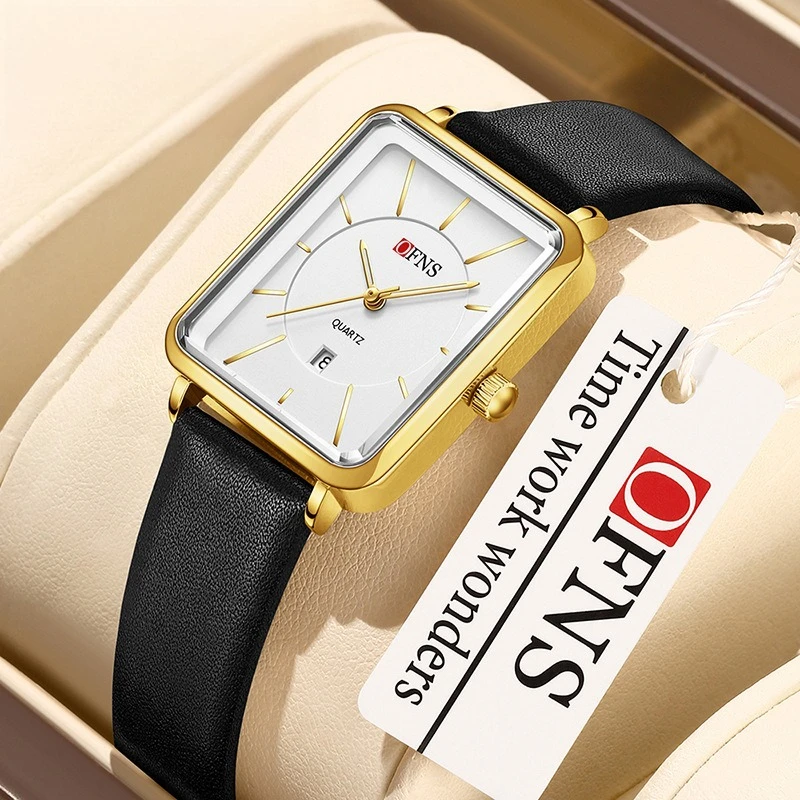 

Женские часы OFNS, простые квадратные высококачественные женские часы, водонепроницаемые, с календарем, кварцевые часы для офисных работников.