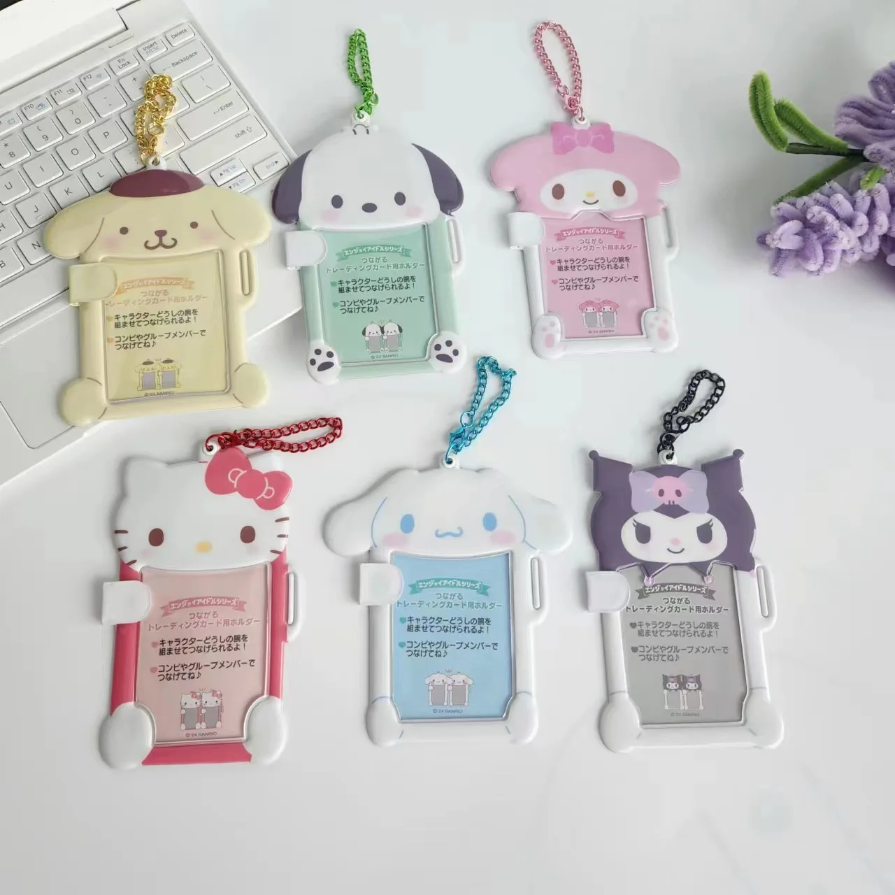 

Sanrio Student Bag Pendant Hello Kitty Cinnamoroll Pvc Card Sleeve Photo Card Pendant Keychain Backpack Accessories Girls Gift