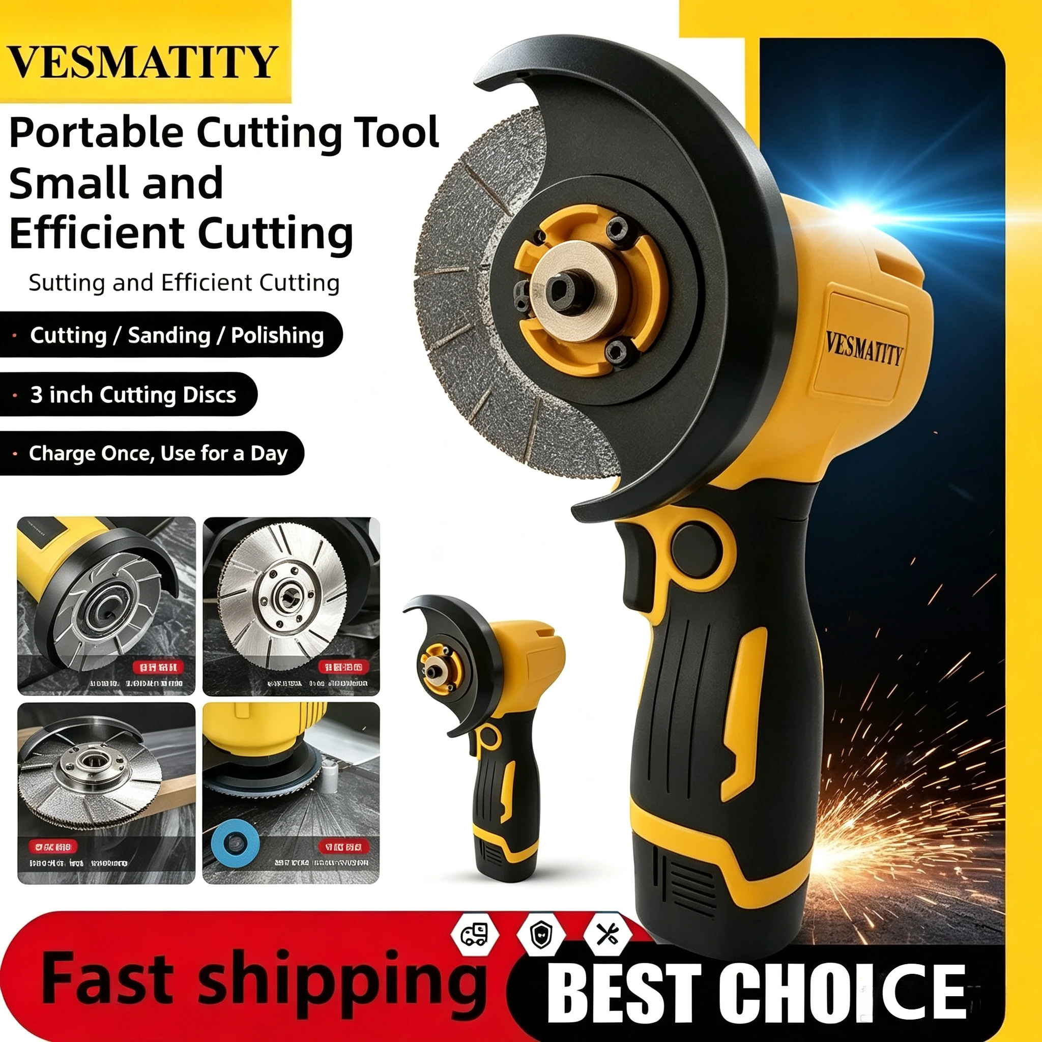Mini Angle Grinder with Rechargeable Lithium Battery Cordless Polishing Machine Diamond Cutting  for Dewalt Battery
