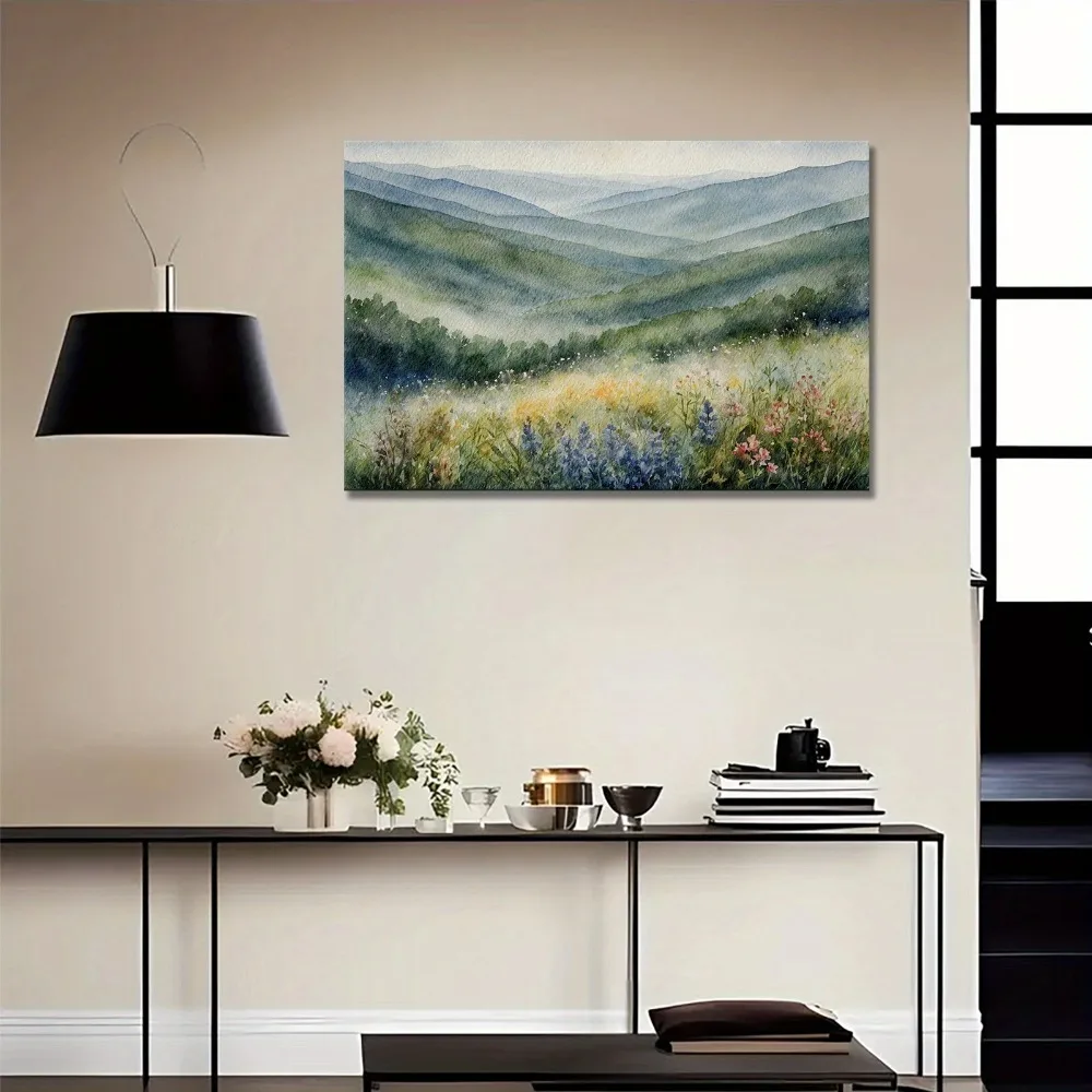 

Настенное искусство в виде сосновой рамы толщиной 1,5 дюйма, пейзажная живопись Blue Ridge, полевые цветы Северной Каролины, украшение интерьера