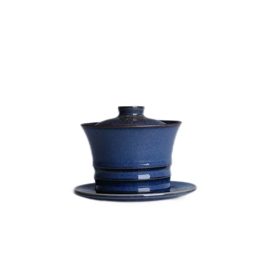 Jun Kiln Jun Porcelain Daily Tea Set Three Talents Tureen Municipal-level Inheritor of Intangible Cultural Heritage Cui Xiaoning