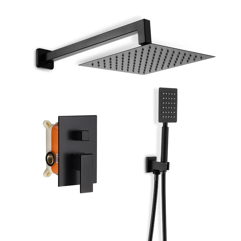 

New Waterfall Rainy Shower Sets Wall Mounted Shower Head Black Concealed Shower Mixer