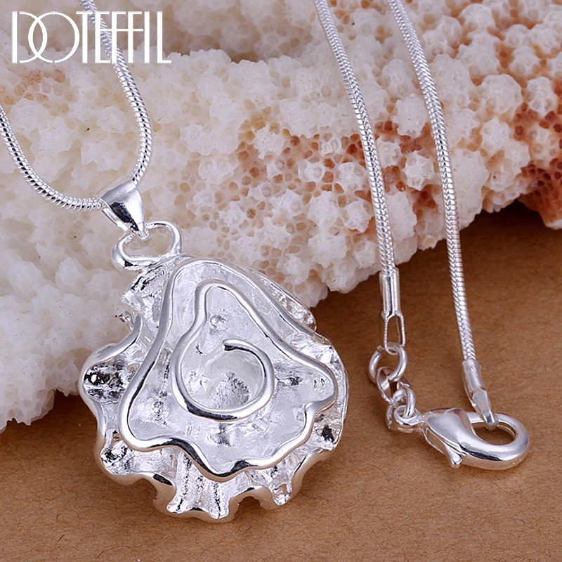 DOTEFFIL 925 Sterling Silver Rose Flower Pendant Necklace 18-30 Inch Chain For Woman Wedding Engagement Party Charm Jewelry