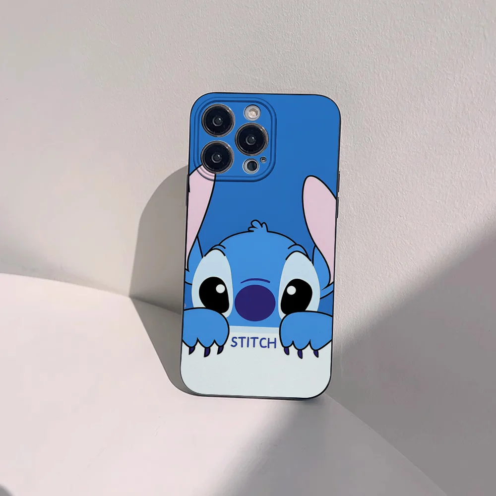 Stitch-Lilos Cute Phone Case for iPhone 15 14 13 Pro Max 11 12 Mini X Xs XR Se 2022 Black Silicone Cover