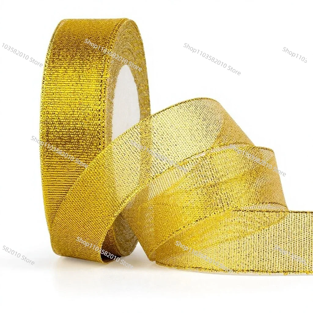 Factory Wholesale Leather Striped Glitter Ribbon Christmas Bow Handmade DIY Birthday Packaging Gold Silver Color Ribbon