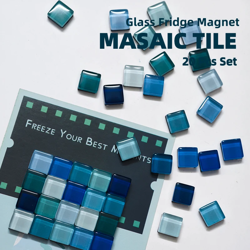 20 Pcs Set Blue Series Glass Mosaic Tile 1x1cm Mini Fridge Magnets Like Gemstone Refrigerator Magnet Ocean Tile Bulletin Board