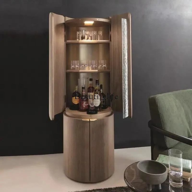 

Italian light luxury black walnut wine cabinet villa living room red wine display cabinet high-end locker with light strip