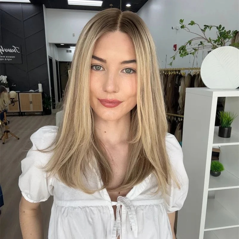 Balayage Ash Blonde Brown Highlight  Lace FrontDark Roots