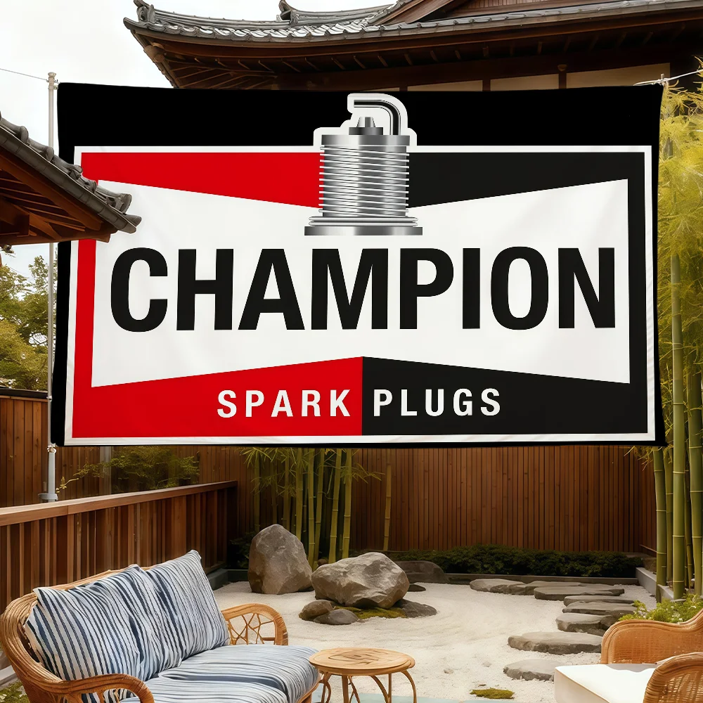 flag For Racing Plugs Room Dorm Camping Picnic Art Style C-Champions Garage S-Spark Bar wall Decoration Banner