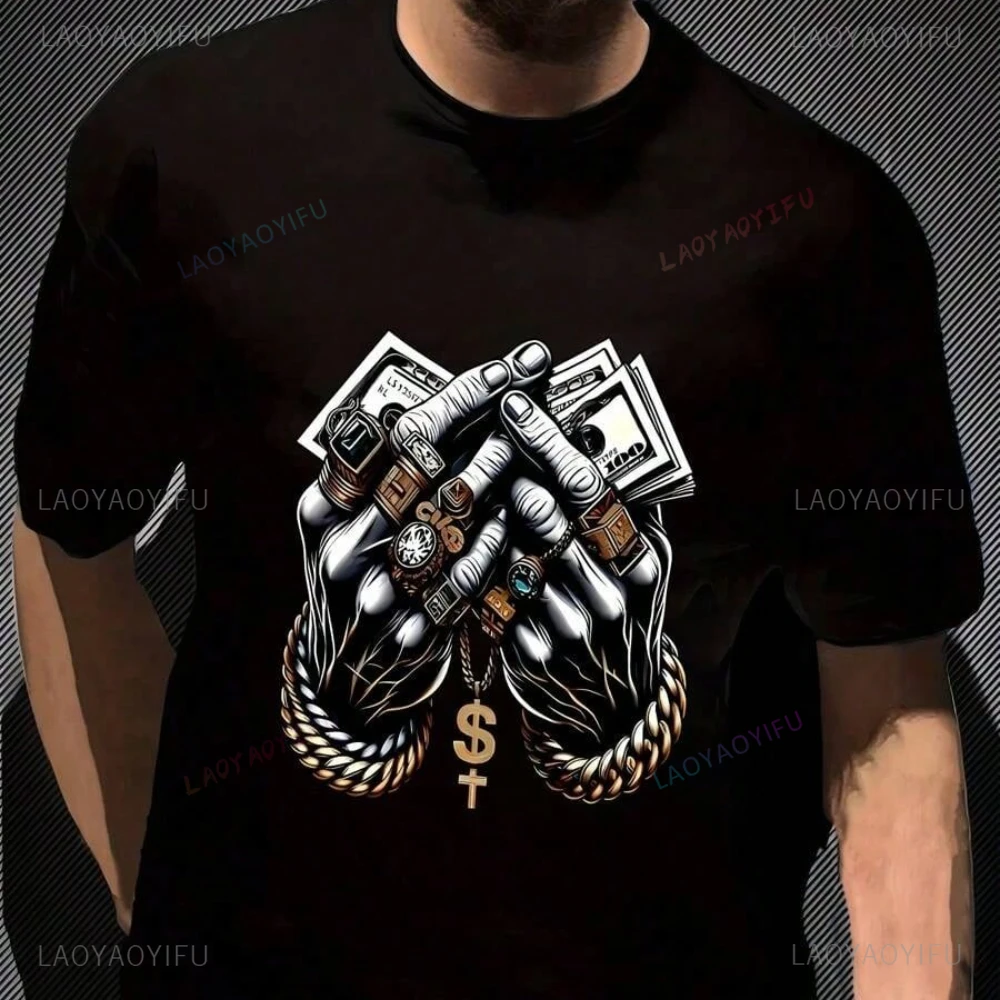 

Мужская модная повседневная футболка с круглым вырезом и коротким рукавом с принтом доллара, удобная хлопковая футболка с узором, трендовые хипстерские топы