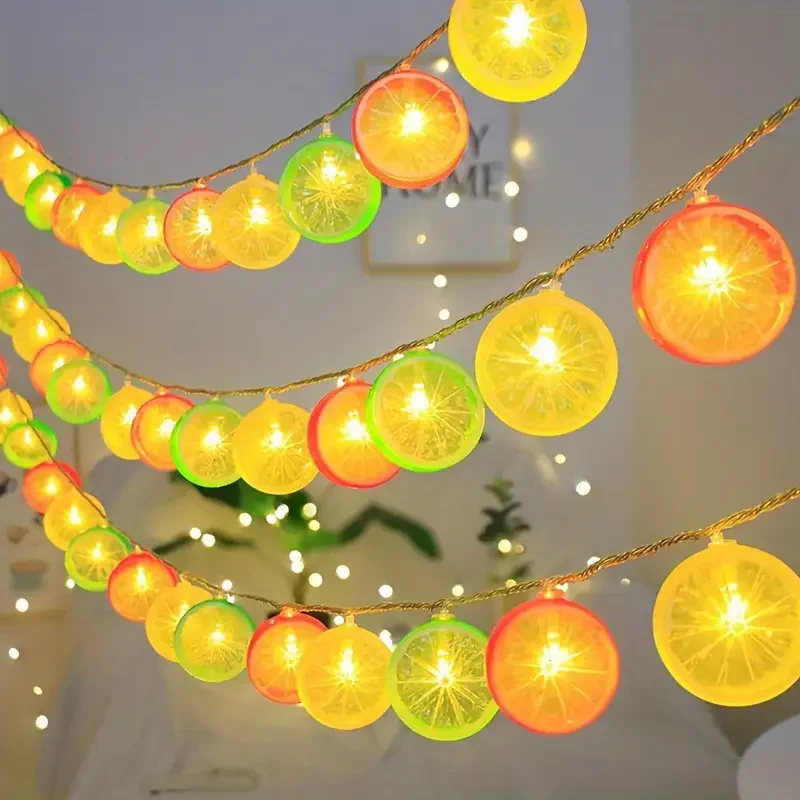 2025, Zitronen-LED-Lichterkette, Rom-Dekoration, Lichter für den Innenbereich, Party-Dekoration, batteriebetrieben, USB-betriebene Lichterkette, Vorhänge, Urlaub 1061