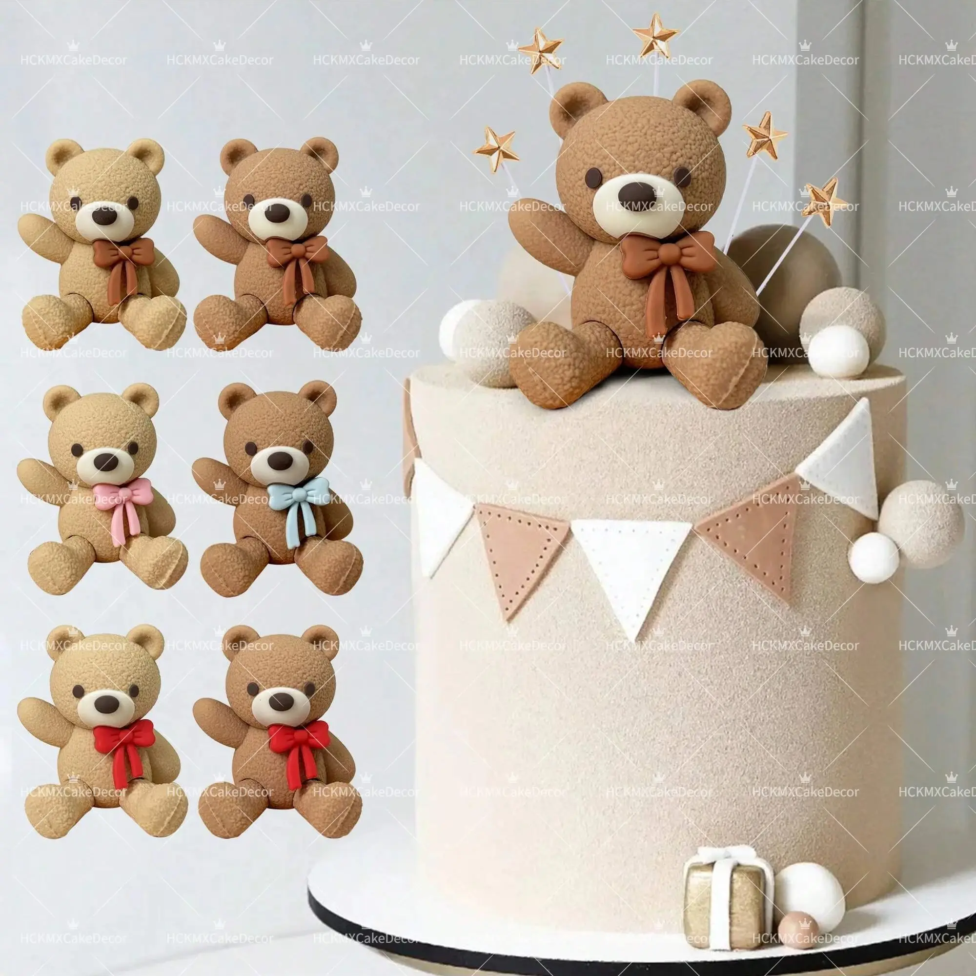 1 Set Niedlicher Brauner Teddybär Tortendekoration mit Stern & Schaumstoff-Harz-Bärenfigur für Baby-Kinder-Geburtstagsparty Tortendekoration