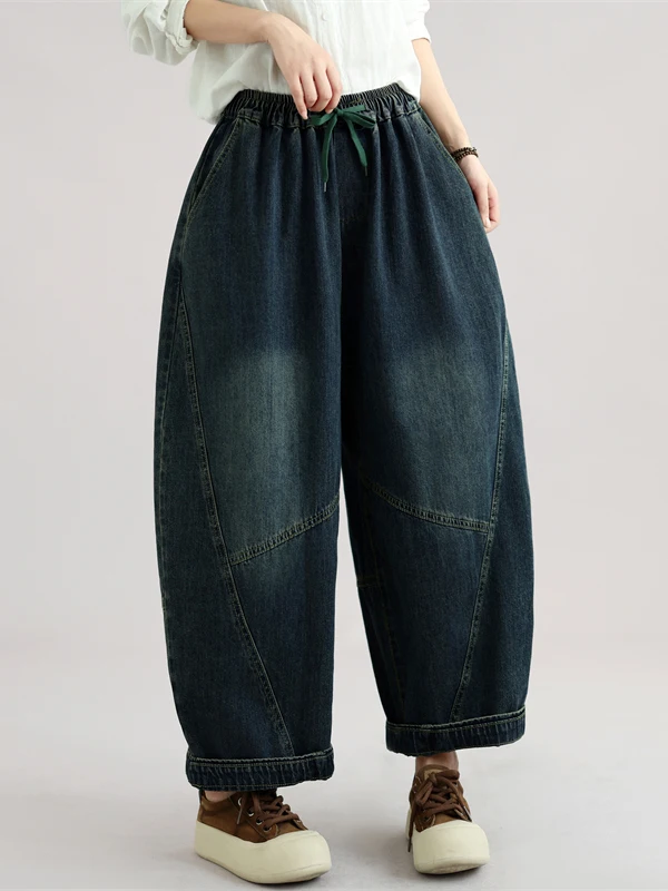 Retro Style Faded Denim Jeans Women's Loose Fit Slimming Nine-Piece Dad Pants Autumn Casual Straight Leg Pure Color Everyday ...