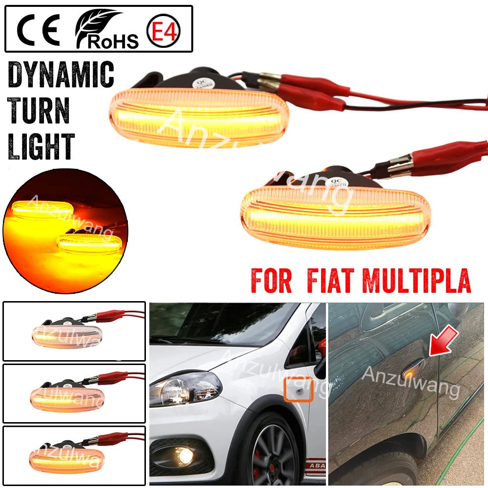 2pcs Dynamic LED side marker light  turn signal lamp For Fiat Panda Punto Evo Stilo Qubo Peugeot Citroen Lancia Mus