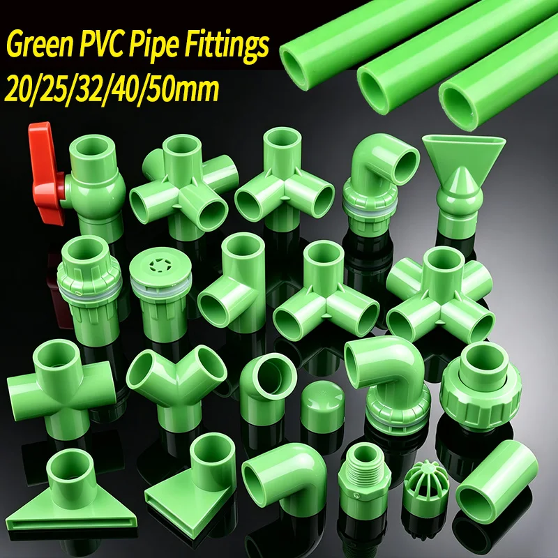 20~50MM Green PVC Water Supply Pipe Fittings Direct Elbow 3-way Connector Ball Valve For DIY Aquarium Fish Tank Discharge Joint