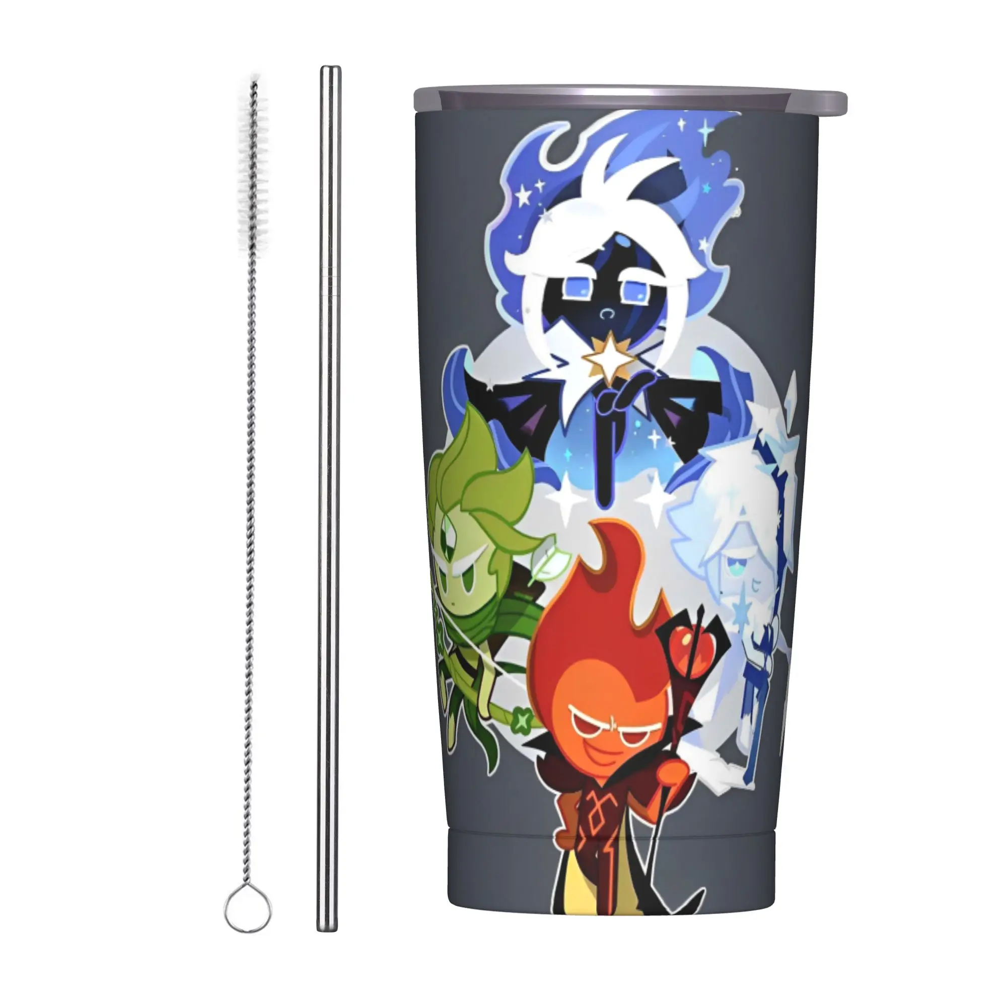 Cookie Run Kingdom Insulated Tumbler with Straws Role-Playing Gacha Stainless Steel Thermal Mug Double Wall Car Bottle Cups 20oz