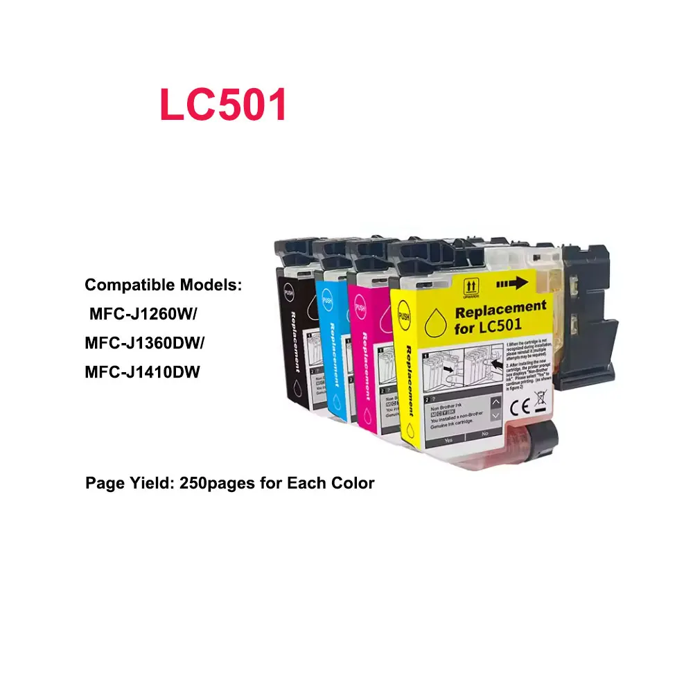 NEW LC501 LC501XL  Compatible for Brother MFC-J1260W/MFC-J1360DW MFC-J1410DW Printer ink cartridge