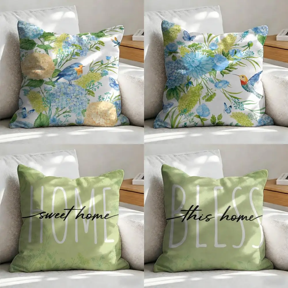 Floral Bird Home Decor Cushion Cover Soft Short Plush Pillow Cover Smooth Cozy Texture Aesthetic Cushion Case Home Decor