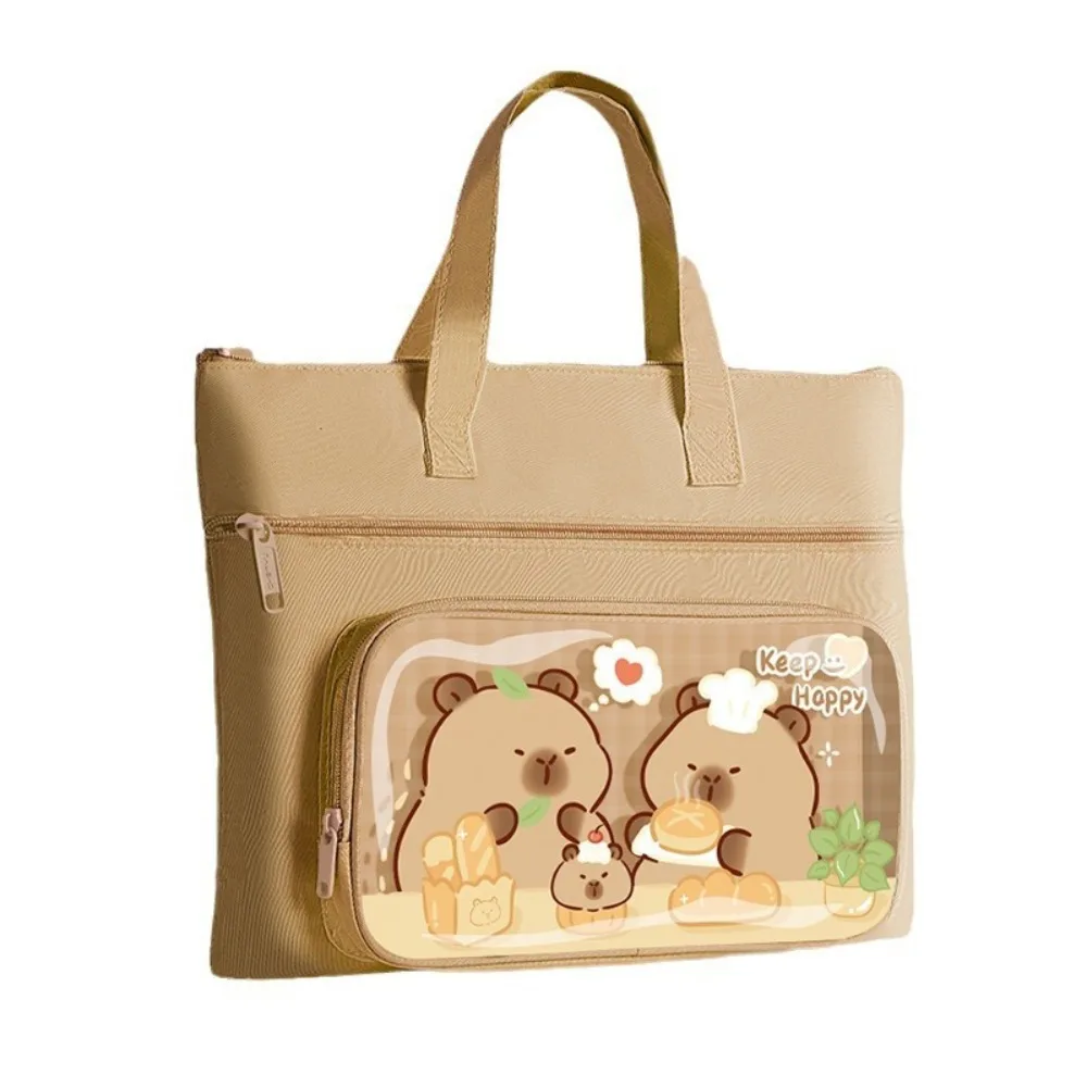 3-Layer Capybara Tote School Bag Large-capacity Multifunction Capybara Tutorial Bag Handheld Portable Cartoon A4 File Bag