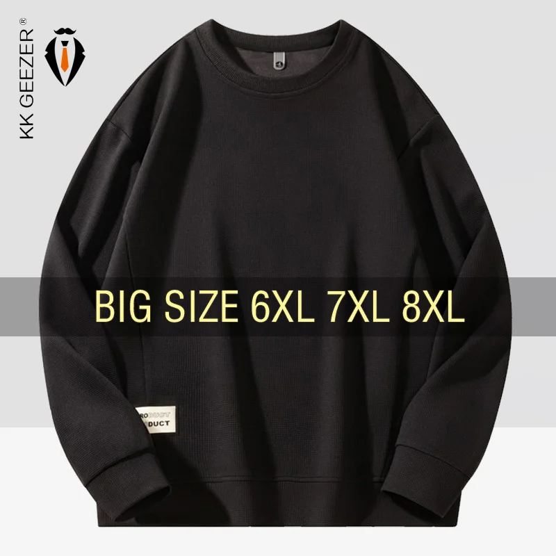 Men Sweatshirts Hoodies Oversized 6XL 7XL 8XL Plus Size Long Sleeve O-Neck Pullovers Autumn Streetwear Fashion Black Sportswear