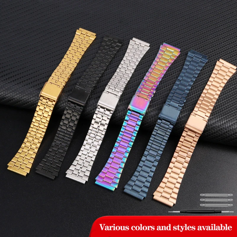 Stainless Steel Watchband For Casio A158 A159 A168 A158W AQ-230 LA-680 B650 AEQ-110 Gold Square Watch Bracelet 18mm Metal Strap