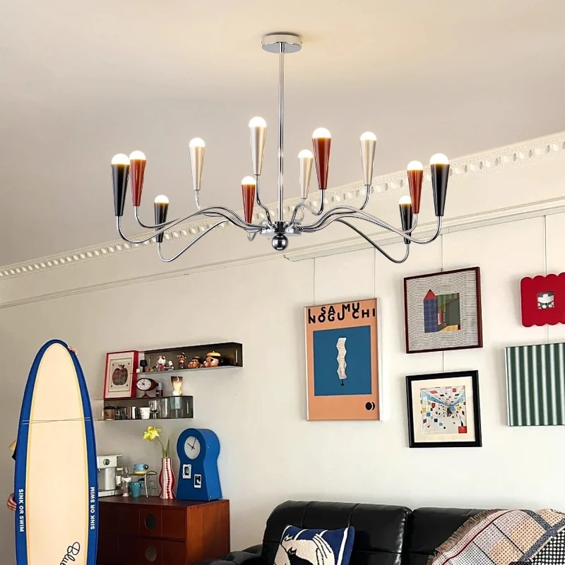 Moden Multi-head Colorful Wrought Iron Chandeliers Carbon Steel Hanging Lamp Living Room Bedroom Restaurant Hotel Pendant Lights