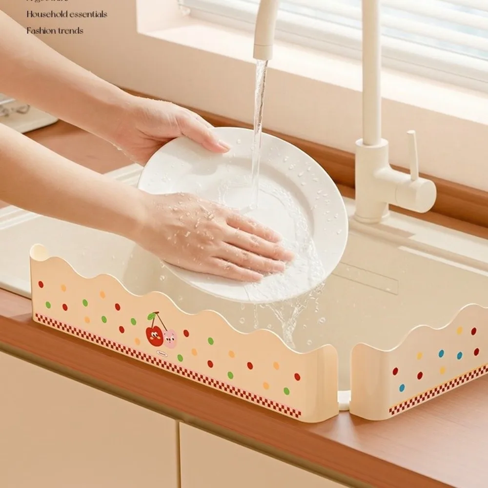Multi-functional Kitchen Sink Baffle Suction Cup Oil-Proof Splash Guard Heightening Bar Cartoon Pattern Water Blocking Board