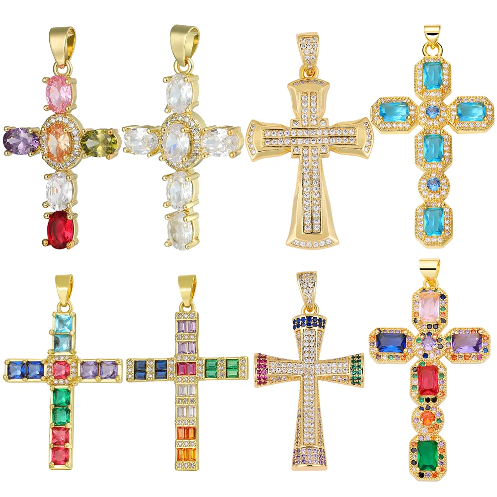 Juya 18K vergoldeter AAA-Zirkonia-Talisman-Medaillen, christlicher Kreuz-Anhänger für Handarbeiten, Charms, religiöse Schmuckherstellung – Detail 1