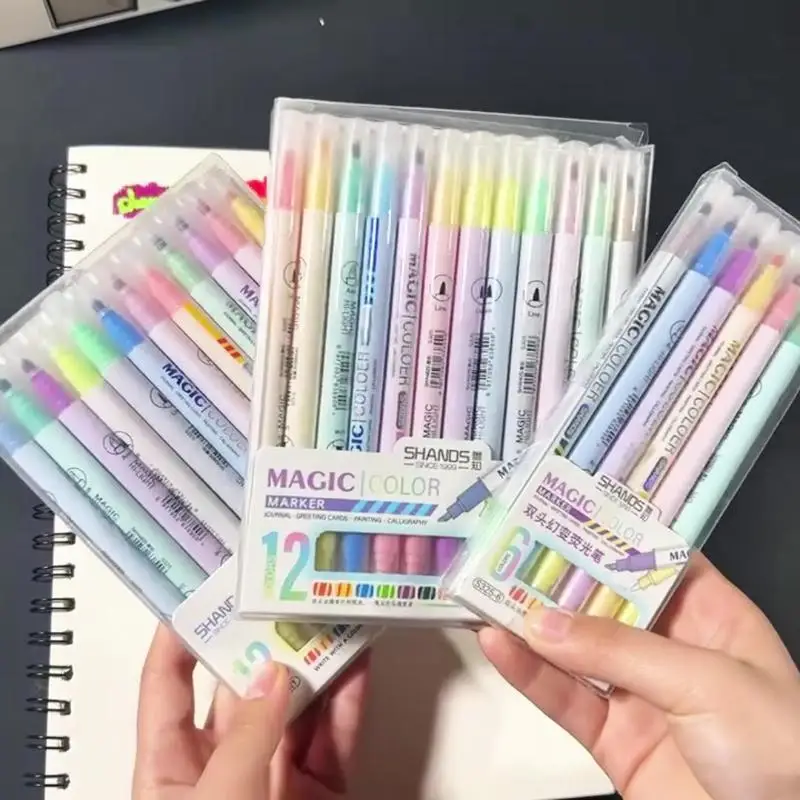 

6/12 шт. двусторонний волшебный цветной маркер, сменный маркер, набор ручек, студенческий дневник, скрапбук, живопись, сделай сам, офисные принадлежности