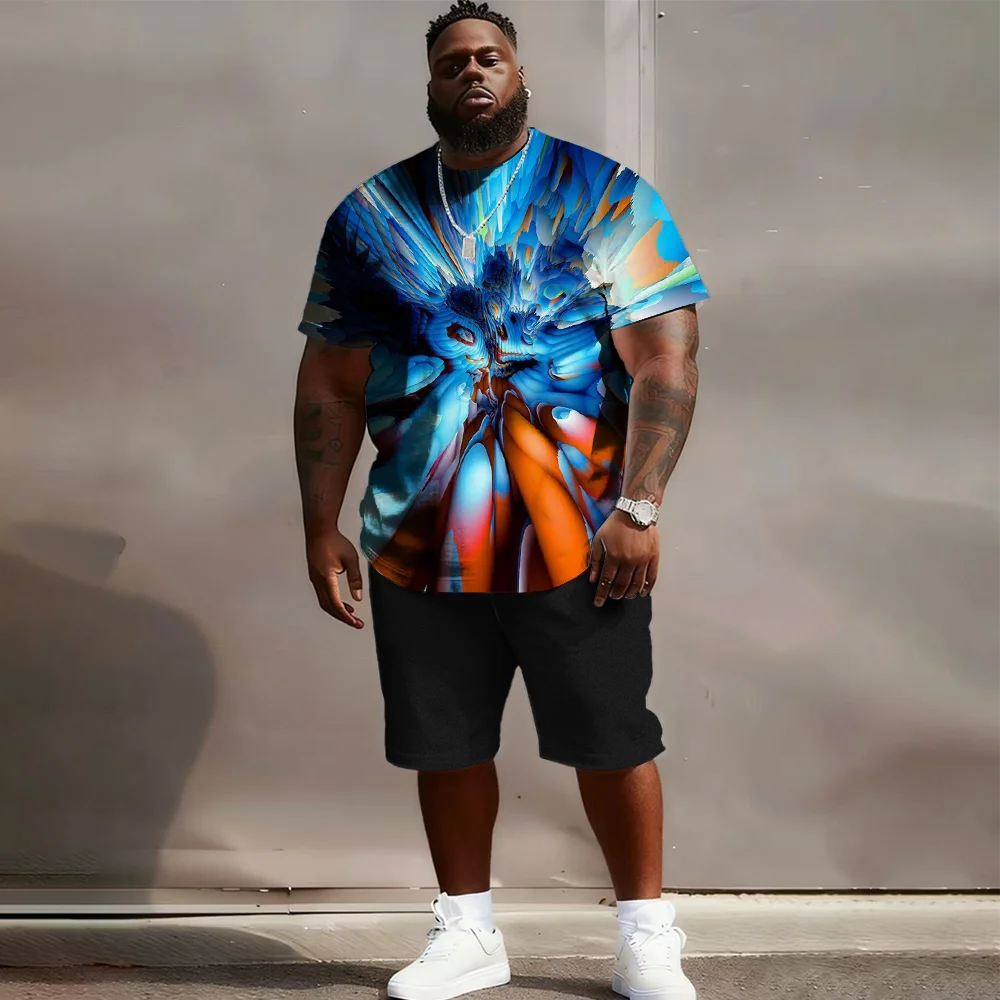

S-9xl plus size Big & Tall Short Sleeve Set with Iridescent Flair - Lightweight Cotton Blend, Minimalist Rainbow Sheen,