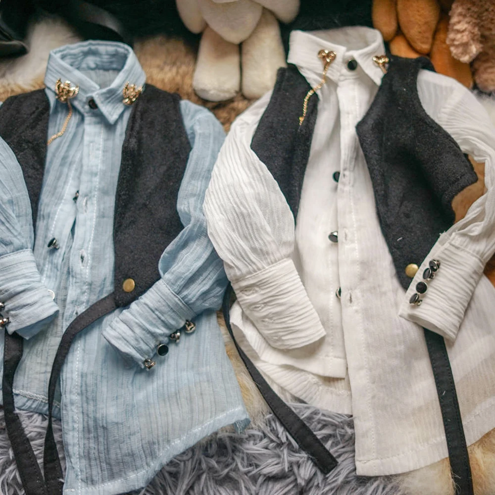 D03-P421-1 children handmade toy 1/4 1/3 uncle Doll DD BJD/SD 13 17 popo68 Accessories black white Vest shirt suit 2pcs/set