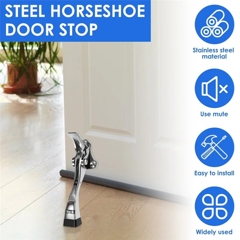 YWDZ-Kickdown Door Stopper ركلة الفولاذ المقاوم للصدأ المطاط عازلة كتم واجب الارتفاع قابل للتعديل حامل الباب للمرآب المنزلي