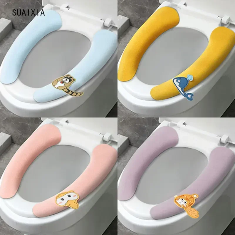 Universal Toilet Seat Cover Soft Cartoon WC Paste Toilet Sticky Seat Pad Washable Bathroom Warmer Seat Lid Cover Pad Cushion