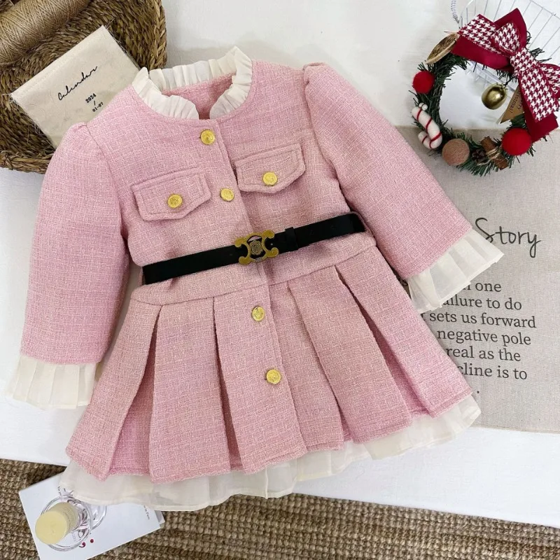 Girls Windbreaker Dress Winter Plush Kids Coats Dress Warm Plush T-Shirt Thick Children Princess Dresses Christmas Clothes 2-8Y