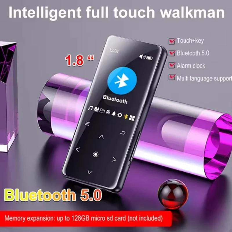 MP3 MP4 MP5 Music Player Bluetooth 5.2 Speaker Microphone Touch keys FM radio VCR play ebooks HIFI Metal Walkman ebooks