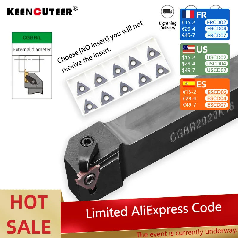 

CGBR/L CGBR1616H32 CGBR2020K43 CGBR2525M32 Grooving Turning Tool TGF32R/GBA43R Carbide Insert CNC External Tool Holder Lathe Bar