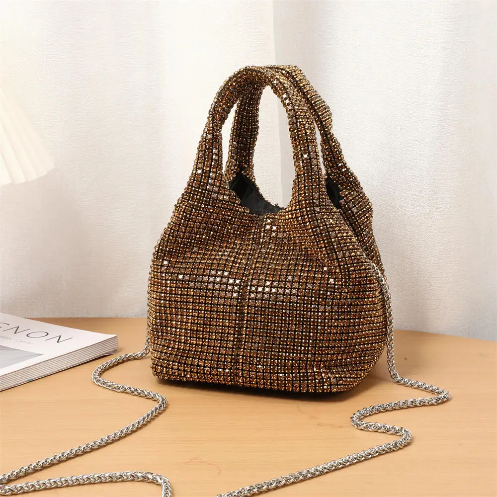 ISKYBOB Women Luxury Evening Clutch Bag Rhinestone Bucket Bag Chain Bag Hand-held Crossbody Bag Shiny Crystal Shoulder Bag 2024