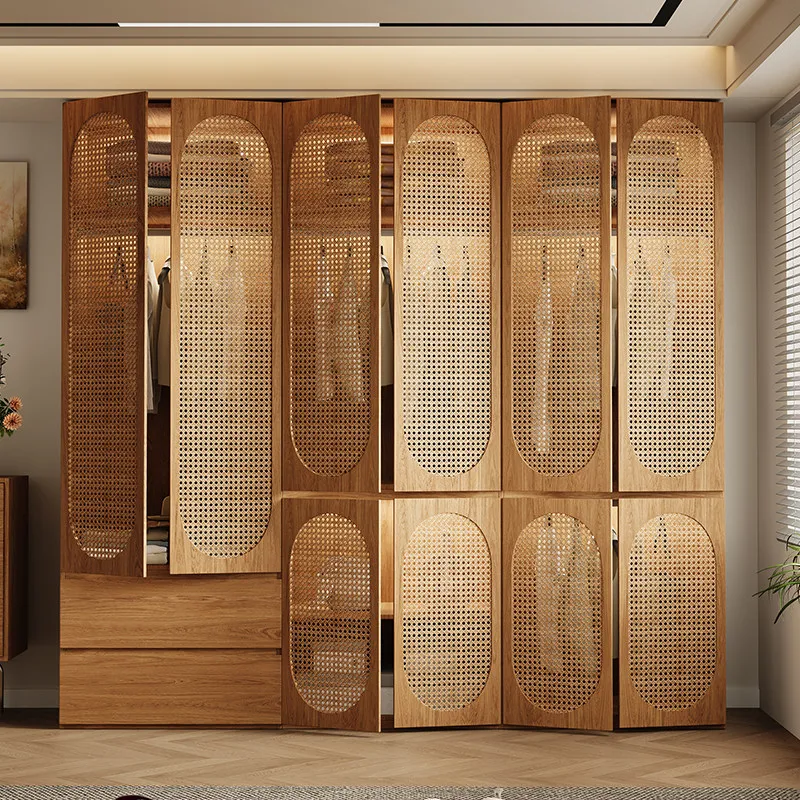 Board rattan braided door wardrobe household bedroom segmented free handle large wardrobe one door to top cabinet