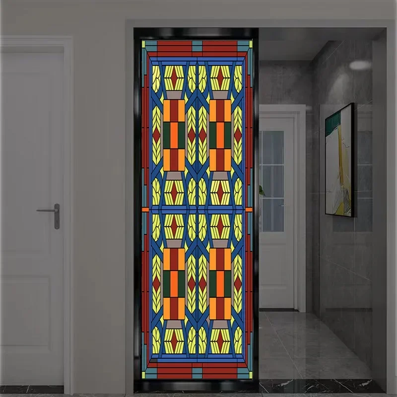 Custom wonderful custom color church retro color painting art flower glass doors and windows porch partition screen