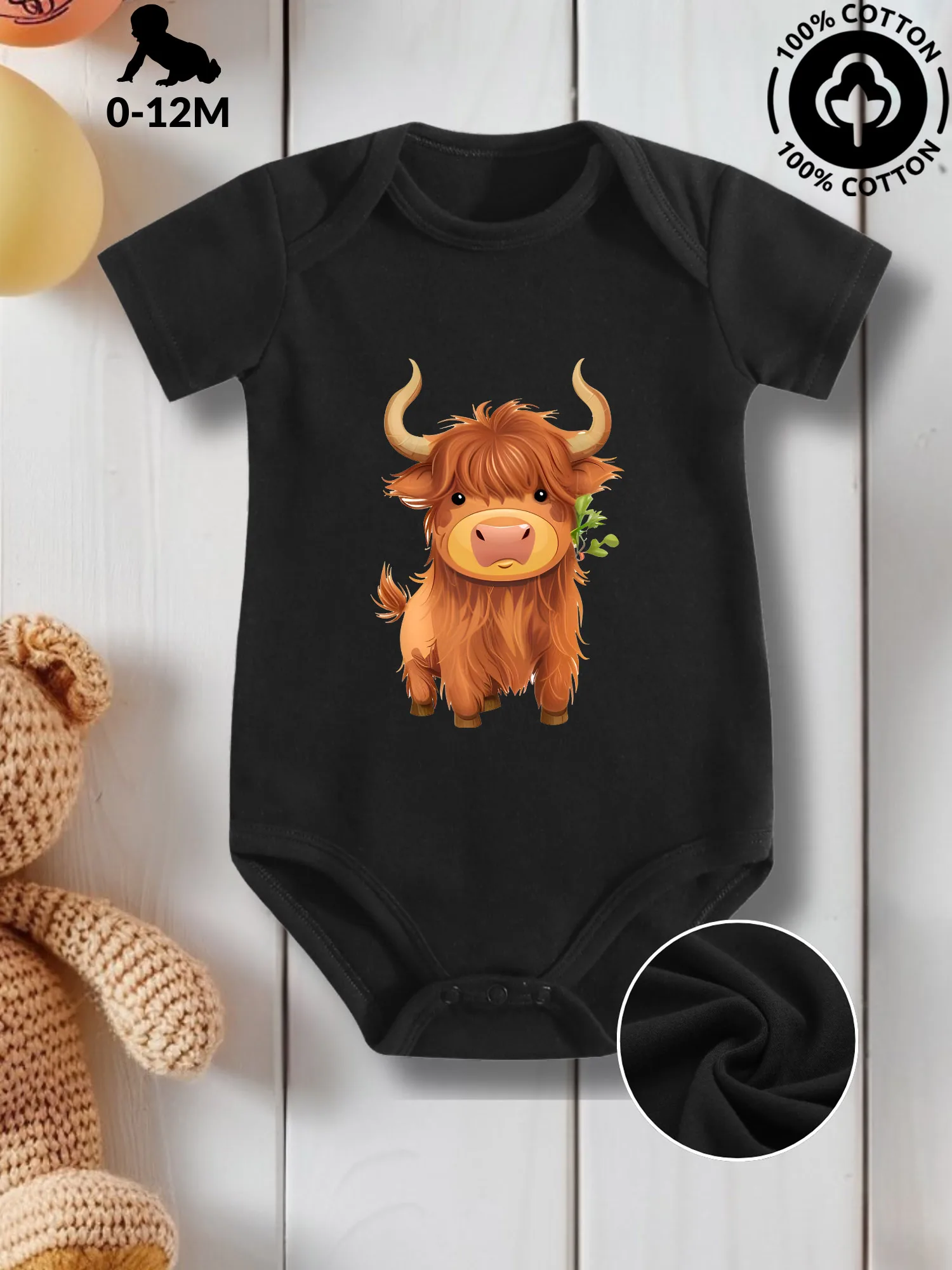 

Детский комбинезон унисекс Gentle Highland Cattle 13, из чистого хлопка, для ухода за кожей, всесезонный, черный, 190 г/м²