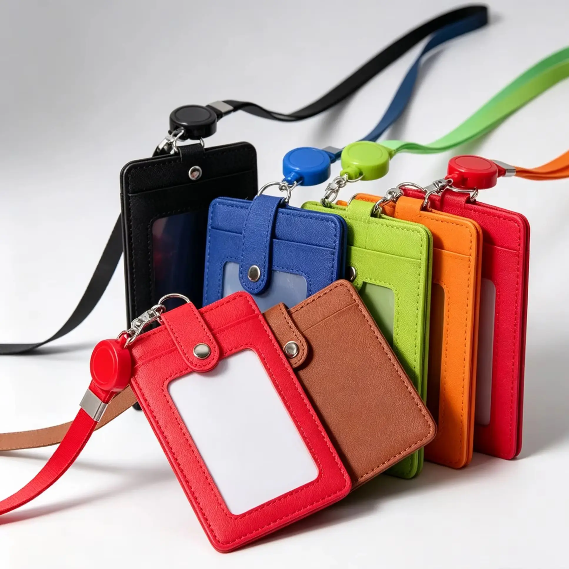 1Piece ID Badge Holder with Lanyard Retractable Reel Bus Access Card Cover Chest Name Tag Card Holder with Strap
