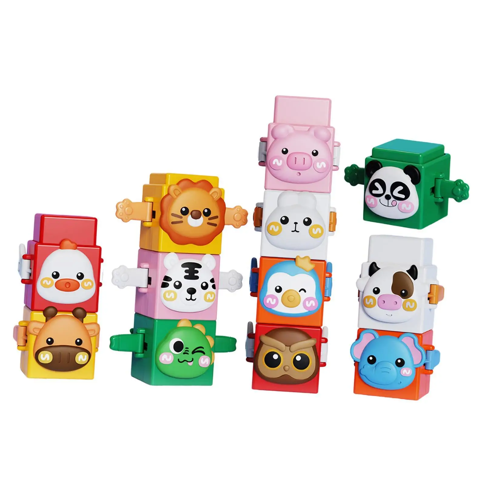 12 Pieces Stacking Toys Set Gifts Pressable Animal Stacking Blocks for Boys Girls Toddlers Kids Children 1 2 3 4 Years Old