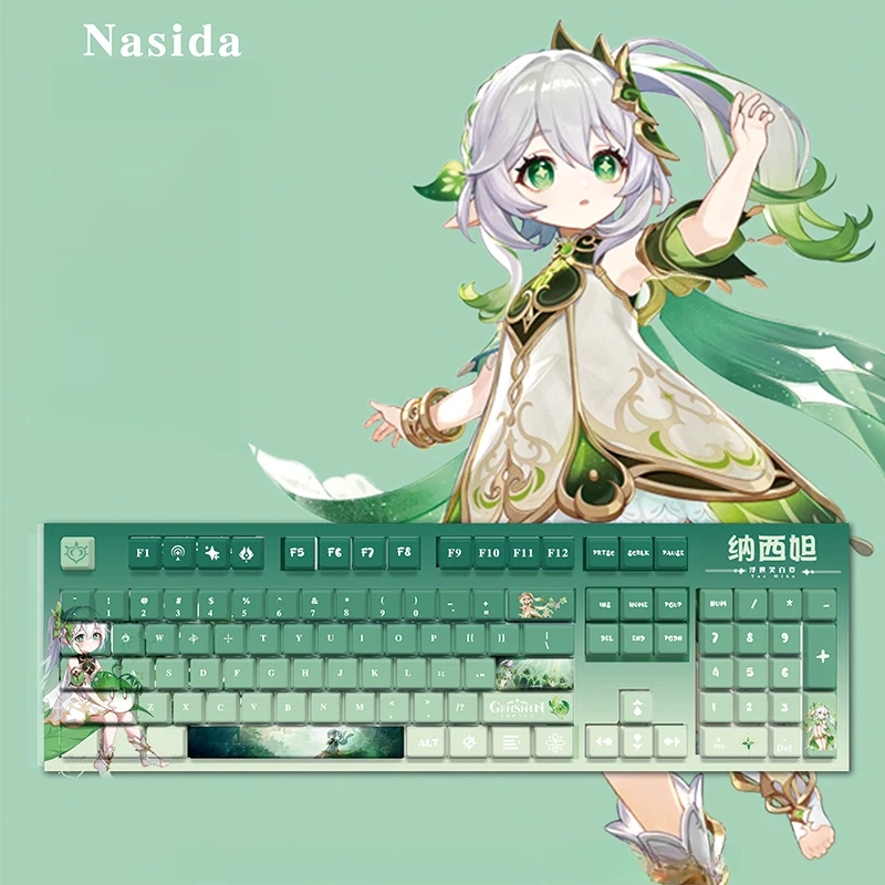 

Tongren Surrounding Nahida Keycaps Theme anime 104 Mechanical Keyboard Transparent Green Axis pbt Keycaps