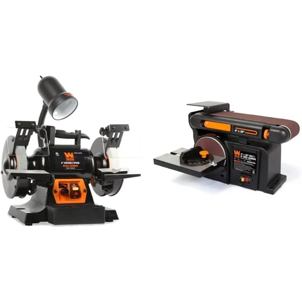 Variable Speed Bench Grinder with Flexible Work Light, Black,Perfect for reviving old tools, knives, bits and more